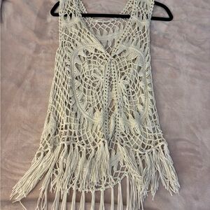 Garage Ivory Crochet Vest with Fringe